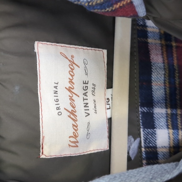 Weatherproof Vintage Puffer Vest | Olive Green Plaid Lined Hooded Size L - Picture 4 of 4